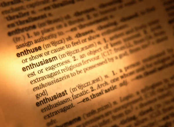 Close Dictionary Page Showing Definition Word Enthusiasm — Stock Photo, Image