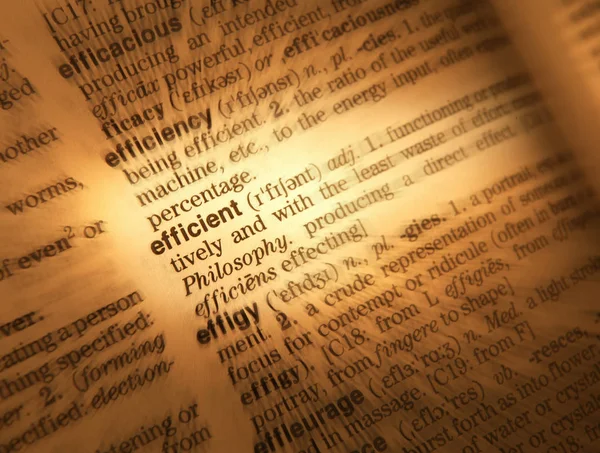 Close Dictionary Page Showing Definition Word Efficient — Stock Photo, Image