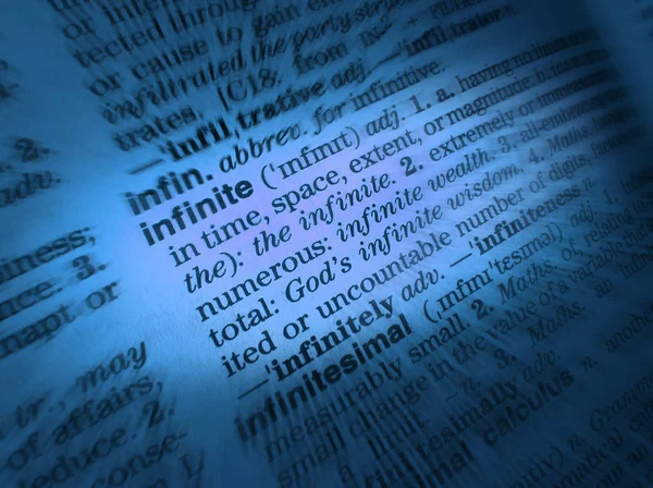 Close Dictionary Page Showing Definition Word Infinite — Stock Photo, Image