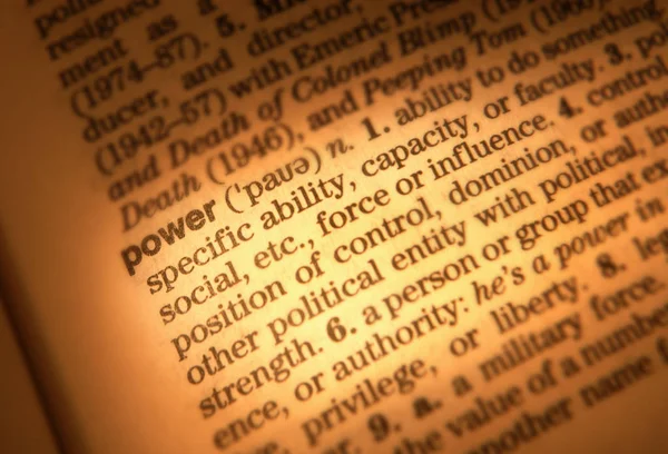 Close Dictionary Page Showing Definition Word Power — Stok Foto