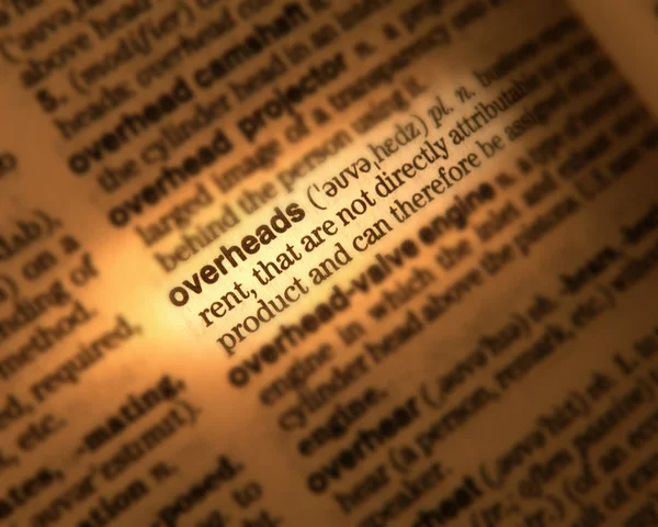 Close Dictionary Page Showing Definition Word Overheads — Stok Foto