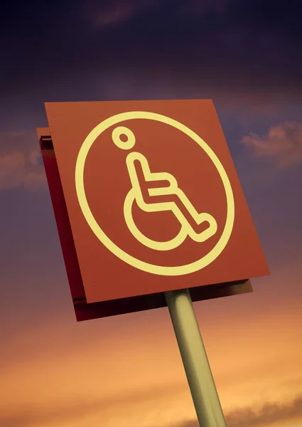 RECTANGULAR RED SIGN WITH ICON OF DISABLED PERSON IN WHEELCHAIR — Stock Photo, Image