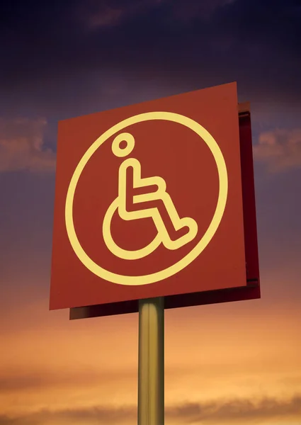 RECTANGULAR RED SIGN WITH ICON OF DISABLED PERSON IN WHEELCHAIR — Stock Photo, Image