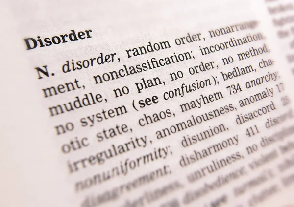 THESAURUS PAGE SHOWING DEFINITION OF WORD DISORDER — Stock Photo, Image
