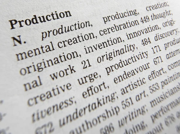 THESAURUS PAGE SHOWING DEFINITION OF WORD PRODUCTION