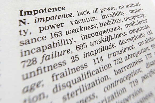 MEREKA SELAMAT PAGE SHOWING DEFINITION OF WORD IMPOTENCE — Stok Foto