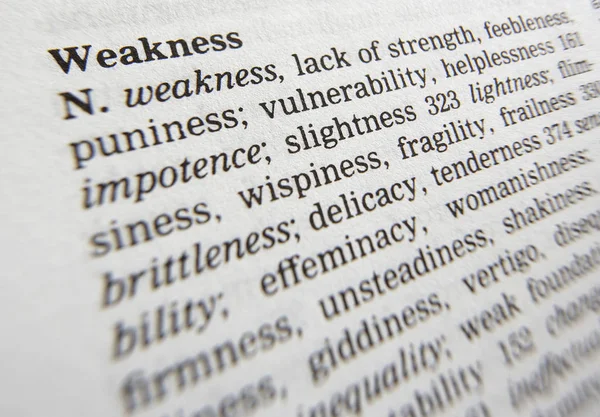 THESAURUS PAGE SHOWING DEFINITION OF WORD WEAKNESS — Stock Photo, Image