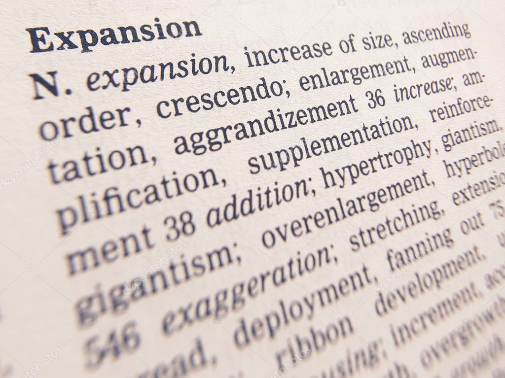 THESAURUS PAGE SHOWING DEFINITION OF WORD EXPANSION
