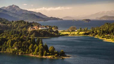 Landscape of the Nahuel Huapi  lake with Hotel Llao Llao close to Barilocha City in Argentina, Patagonia. clipart