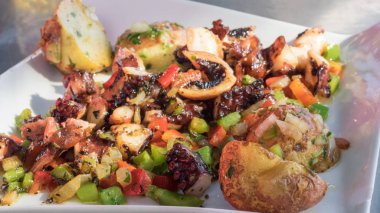 Ahtapot ile sebze sote. Sıcak ahtapot salpicon Lanzaro içinde