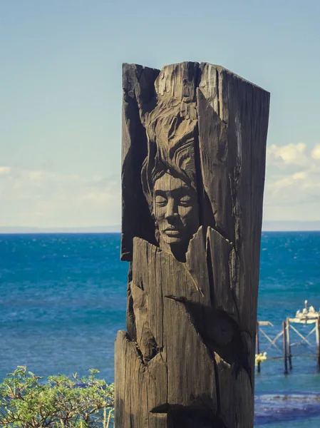 Dřevěné vyrobené socha ženy v Punta Arenas Chile, Patagoni — Stock fotografie