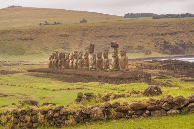 Moai statues on Easter Island. Ahu Tongariki