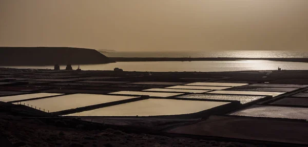 Salinas de Janubio na costa de Lanzarote, nas Ilhas Canárias. Extração de sal marinho . — Fotografia de Stock