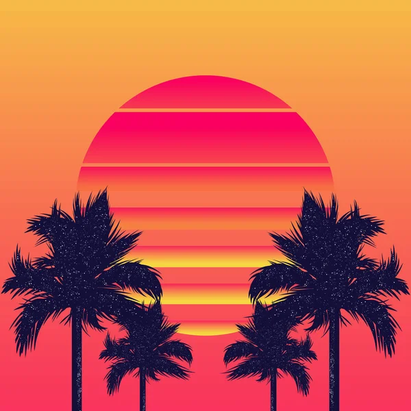 Retrowave sun and palm trees — Stock Vector