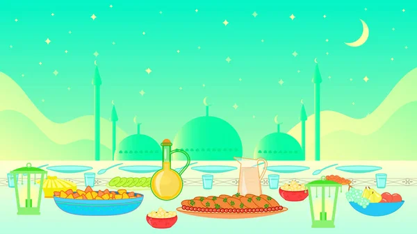 Ραμαζάνι Καρίμ Ιφτάρ γιορτή πάρτι — Διανυσματικό Αρχείο
