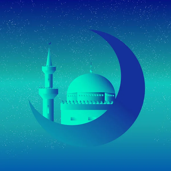 Mezquita y luna, noche estrellada — Vector de stock