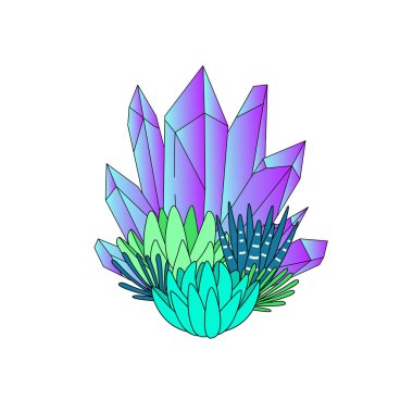 Çizgi sanat sulu meyveler ve kristaller