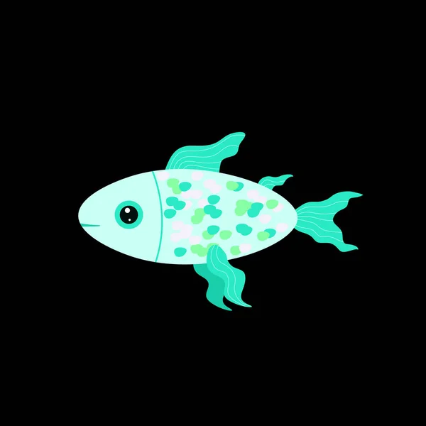 Karanlık arka planda sevimli karikatür balık — Stok Vektör