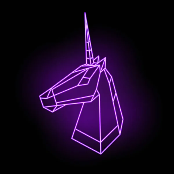 Paarse Neon Unicorn hoofd in geometrische stijl — Stockvector