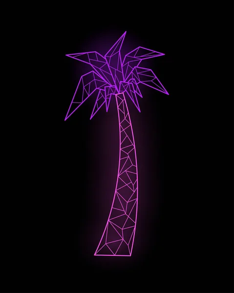 Neon geometrische roze-paarse palmboom in retrowave stijl — Stockvector