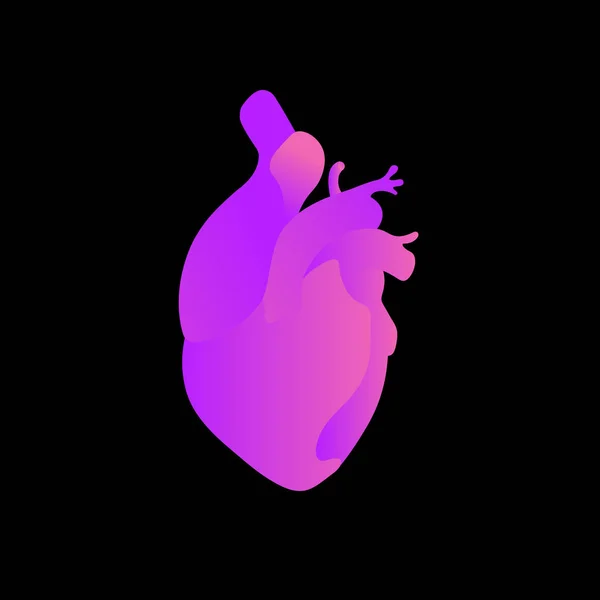 Corazón anatómico. gradiente de neón brillante sobre un fondo oscuro — Vector de stock