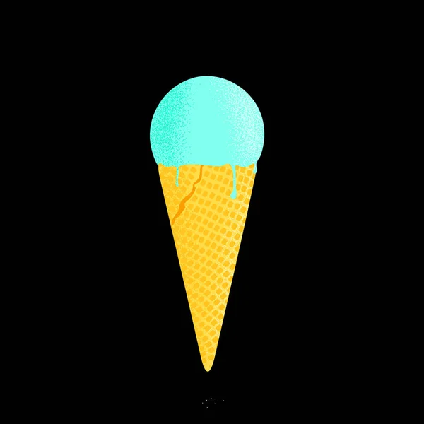 Bright cone of ice cream on a black background — Stock Vector