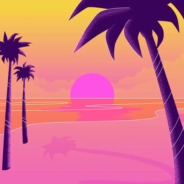 Plajda palmiye ağaçlarının Silhouettes — Stok Vektör