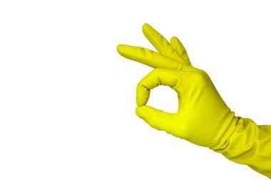 İnsan eli görünümünü kadar ok, gösterilen lastik eldiven ile beyaz izole kapatmak