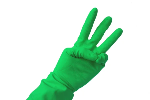 Hand Latex Glove Showing Number Three — Stock Photo, Image