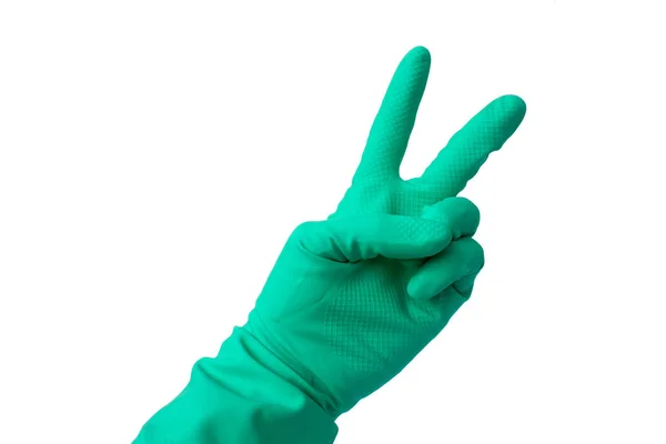 Dłoń Rękawicy Lateksowej Wyświetlone Numer Dwa — Zdjęcie stockowe