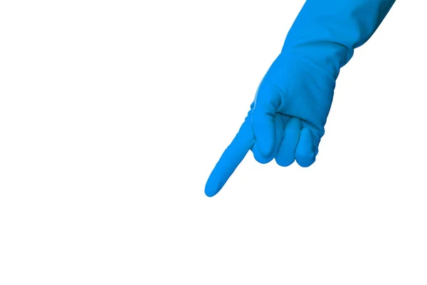Tangan Lateks Sarung Tangan Panjang Menunjukkan Sesuatu Bawah — Stok Foto