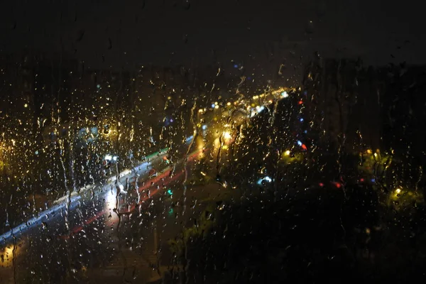 Nuit Pluvieuse Chute Sur Fenêtre — Photo