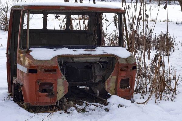 old frozen car,old soviet car in the snow