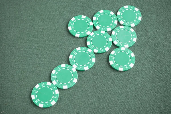 Poker Chips Aan Pokertafel Props Voor Het Spelen Van Poker — Stockfoto