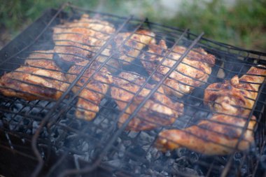 kömür tavuk pişirme süreci, duman açık piknik ile ızgara et