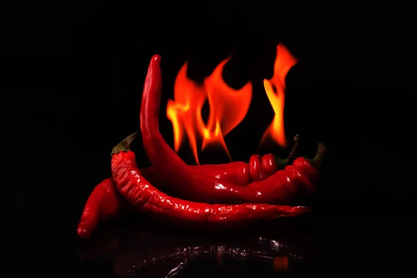 Pimenta vermelha picante "pimentas em chamas em um fundo preto " — Fotografia de Stock