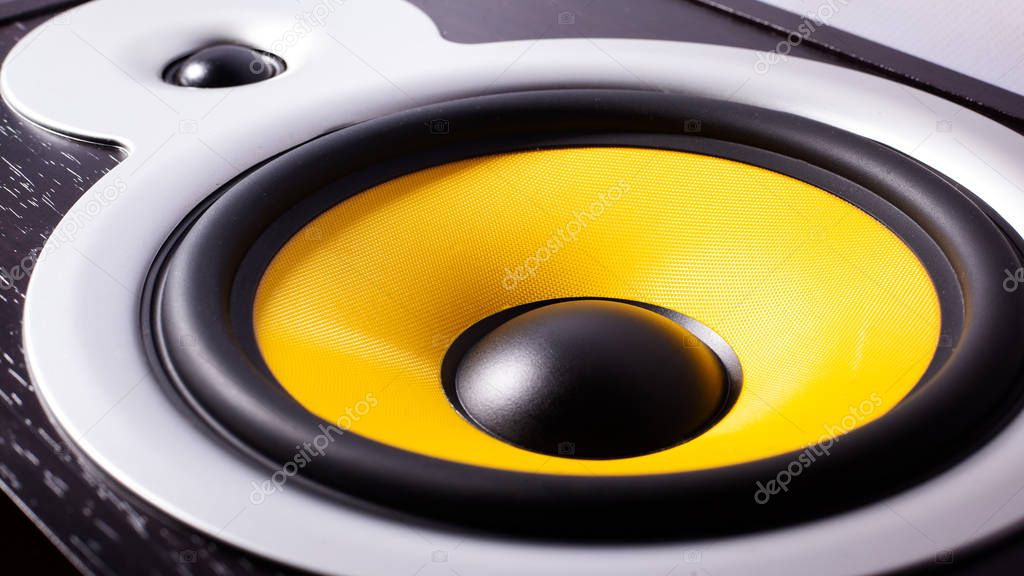 yellow bass speaker,listening to music, car audio