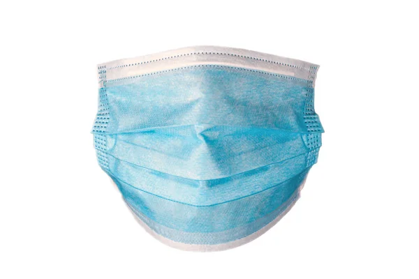 Медична захисна одноразова хірургічна синя маска, ізольована на білому тлі — стокове фото