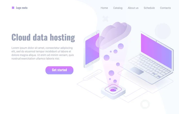 Cloud Data Hosting Konzept mit Laptop und Telefon — Stockvektor