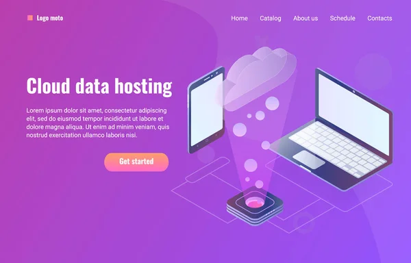 Cloud Data Hosting Illustration mit Telefon und Laptop — Stockvektor