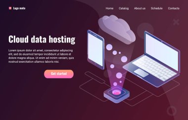Konsept dizüstü bilgisayar ve telefon barındırma bulut veri