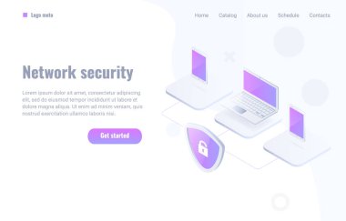 Veri siber güvenlik vektör düz izometrik çizimde