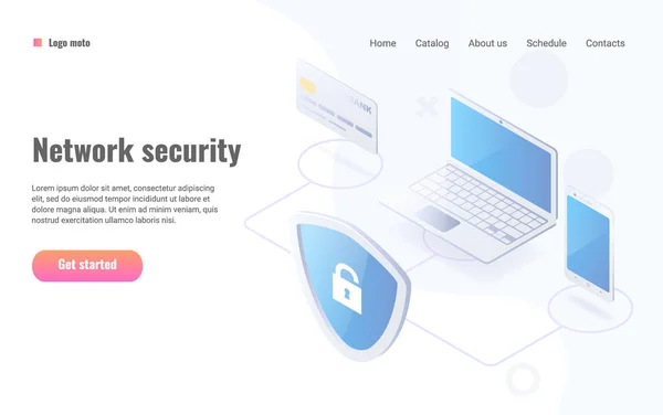 Datenschutzisometrische Vektorabbildung. Netzwerksicherheit Website-Layout. — Stockvektor