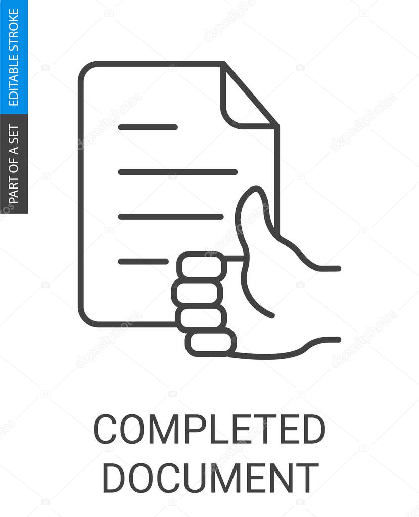 Completed document icon in flat outline style.