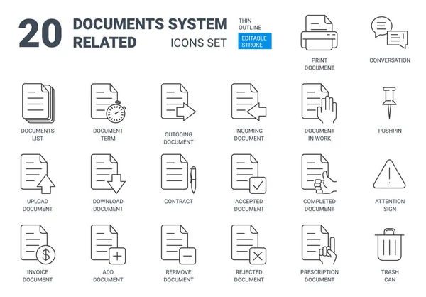Conjunto de iconos del sistema de gestión de documentos con estilo de esquema — Archivo Imágenes Vectoriales