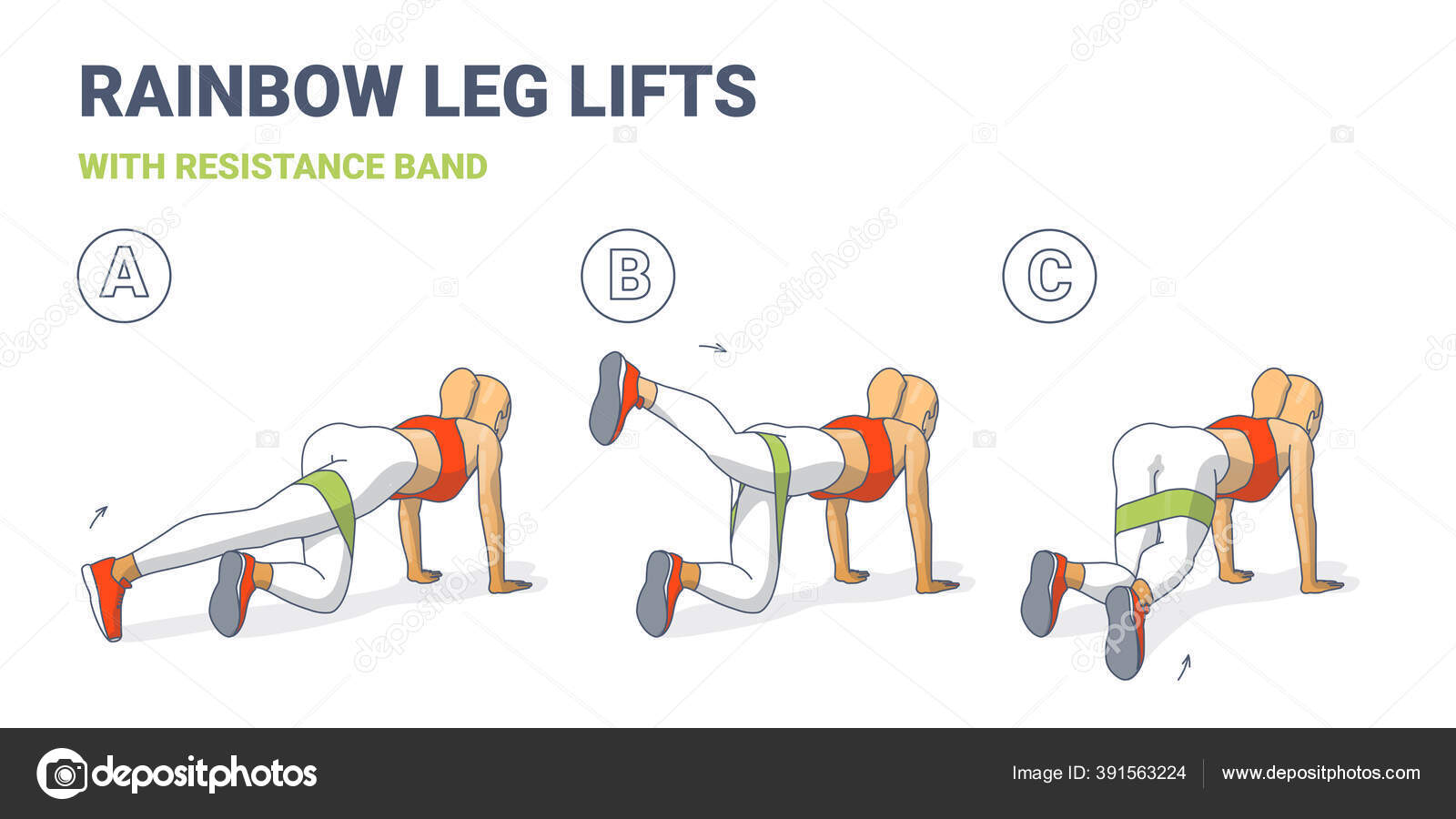 Rainbow Leg Lifts with Resistance Band Girl Exercise Workout