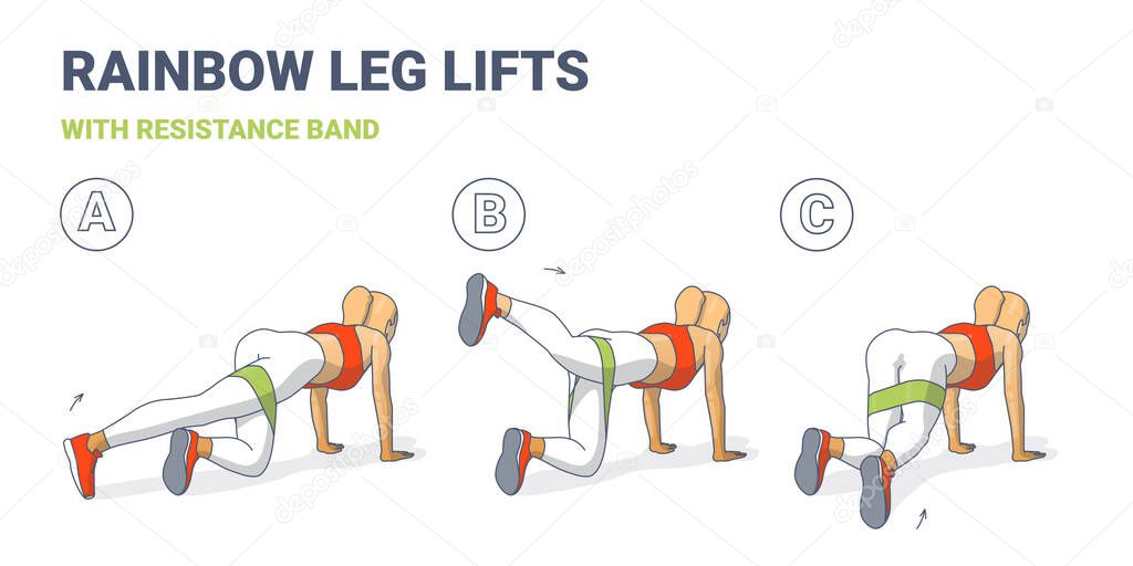Rainbow Leg Lifts with Resistance Band Girl Exercise Workout Illustration Colorful Concept