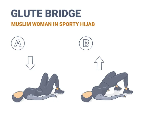 Moslim meisje glute brug workout oefening kleurrijke concept — Stockvector