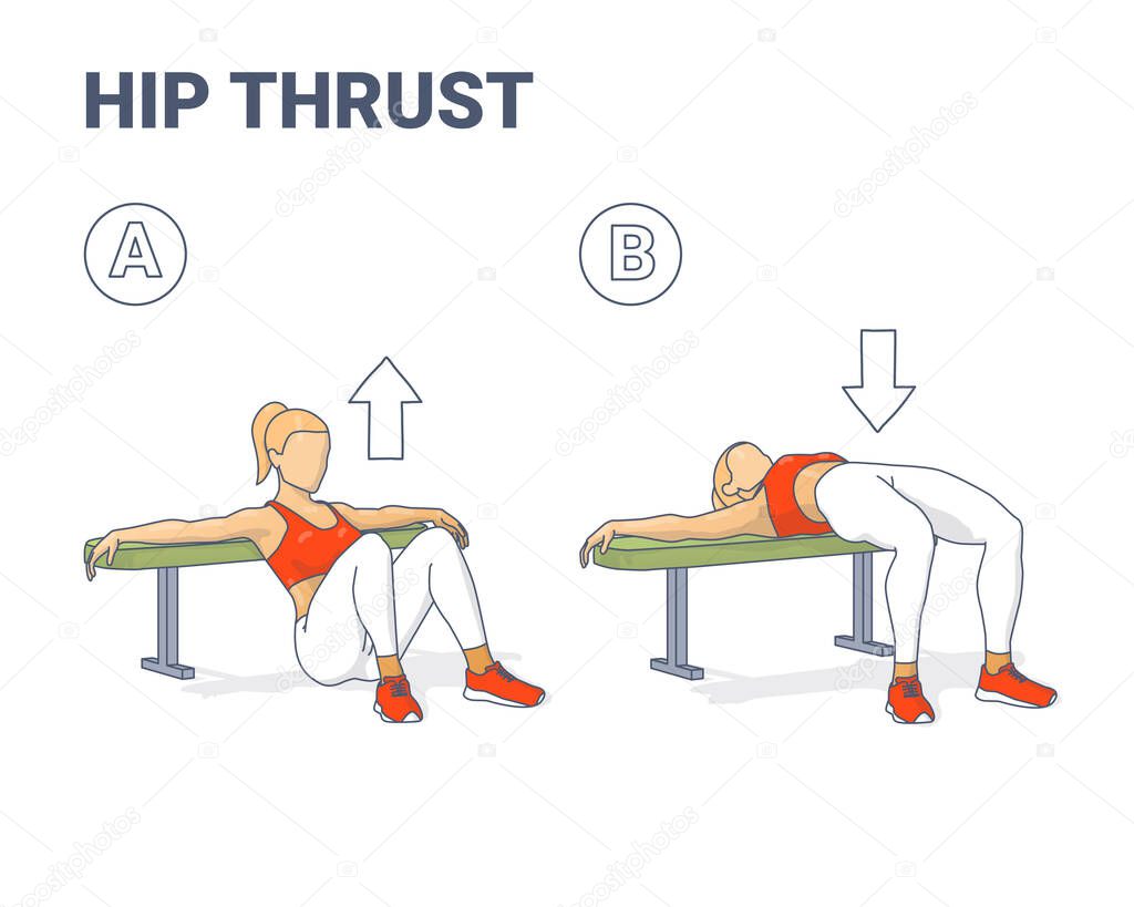 Hip Thrust Female Exercise Guide Colorful Illustration Concept.