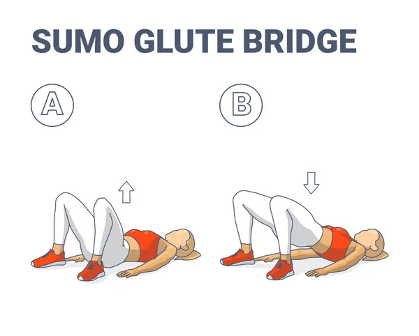 Sumo Glute Bridge Girl Workout Guía de ejercicios Concepto colorido. — Vector de stock